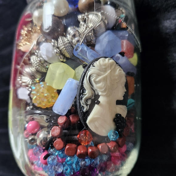 Other - Jewelry Jar Vintage Cameo and Bead Collection in Glass Jar